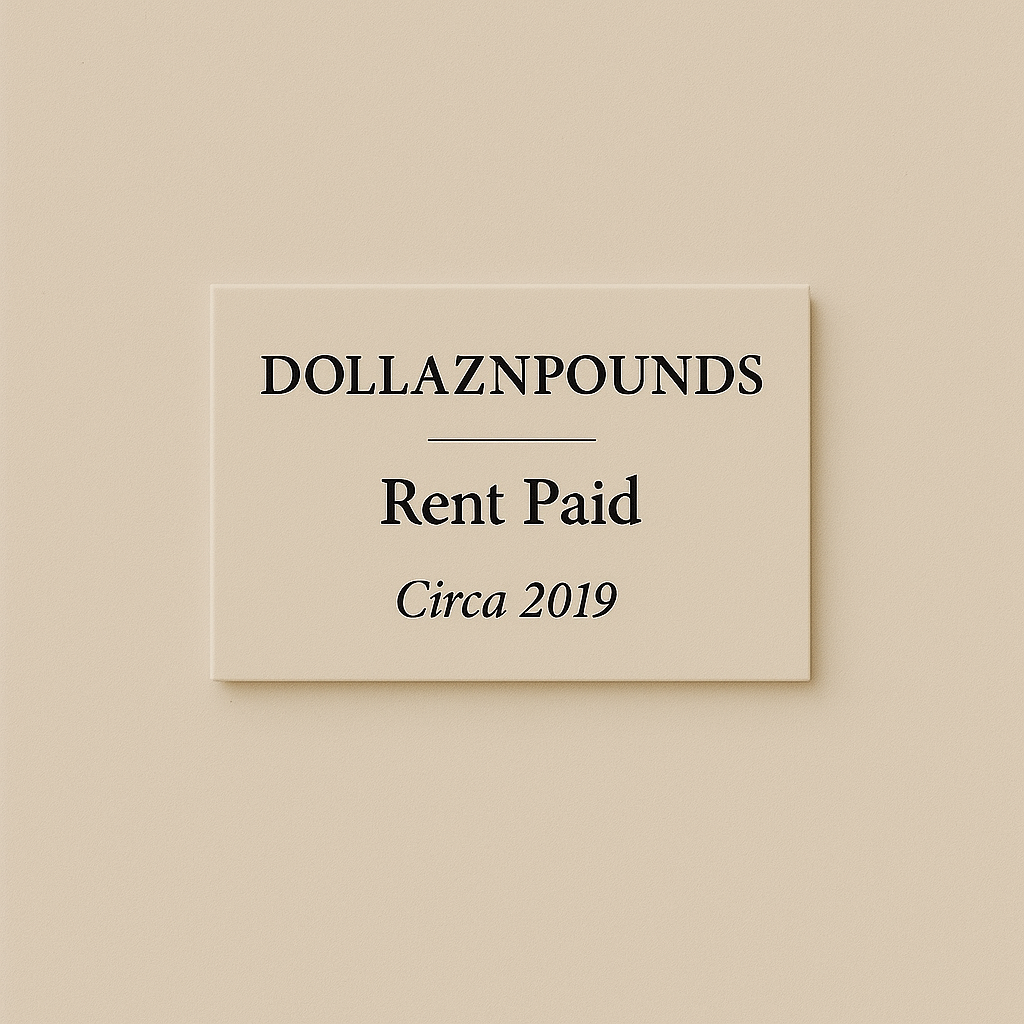 Rent Paid crewneck — back view with screen-printed graphic, Dollaz n Pounds